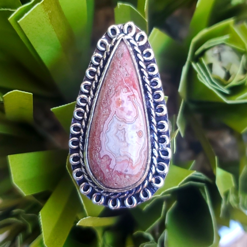 New Crazy Lace Agate 925 Silver Ring.